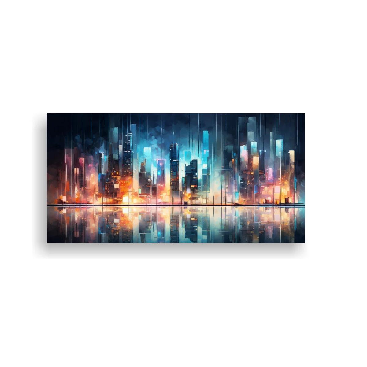 Cuadro skyline urbano abstracto con reflejo simétrico