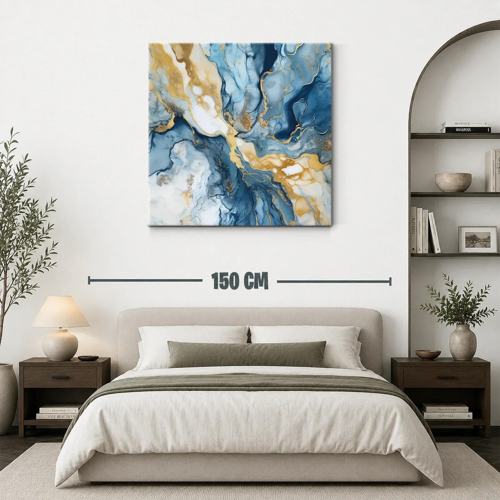 Arte abstracto con tonos azul y dorado para ambientes elegantes — miniatura 3