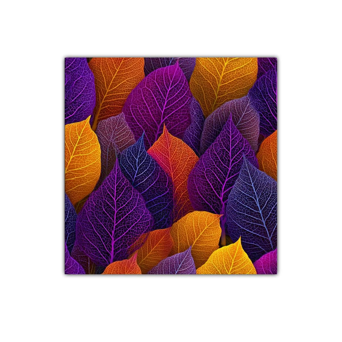 Cuadro decorativo con hojas en tonos morados y dorados vibrantes — imagen principal