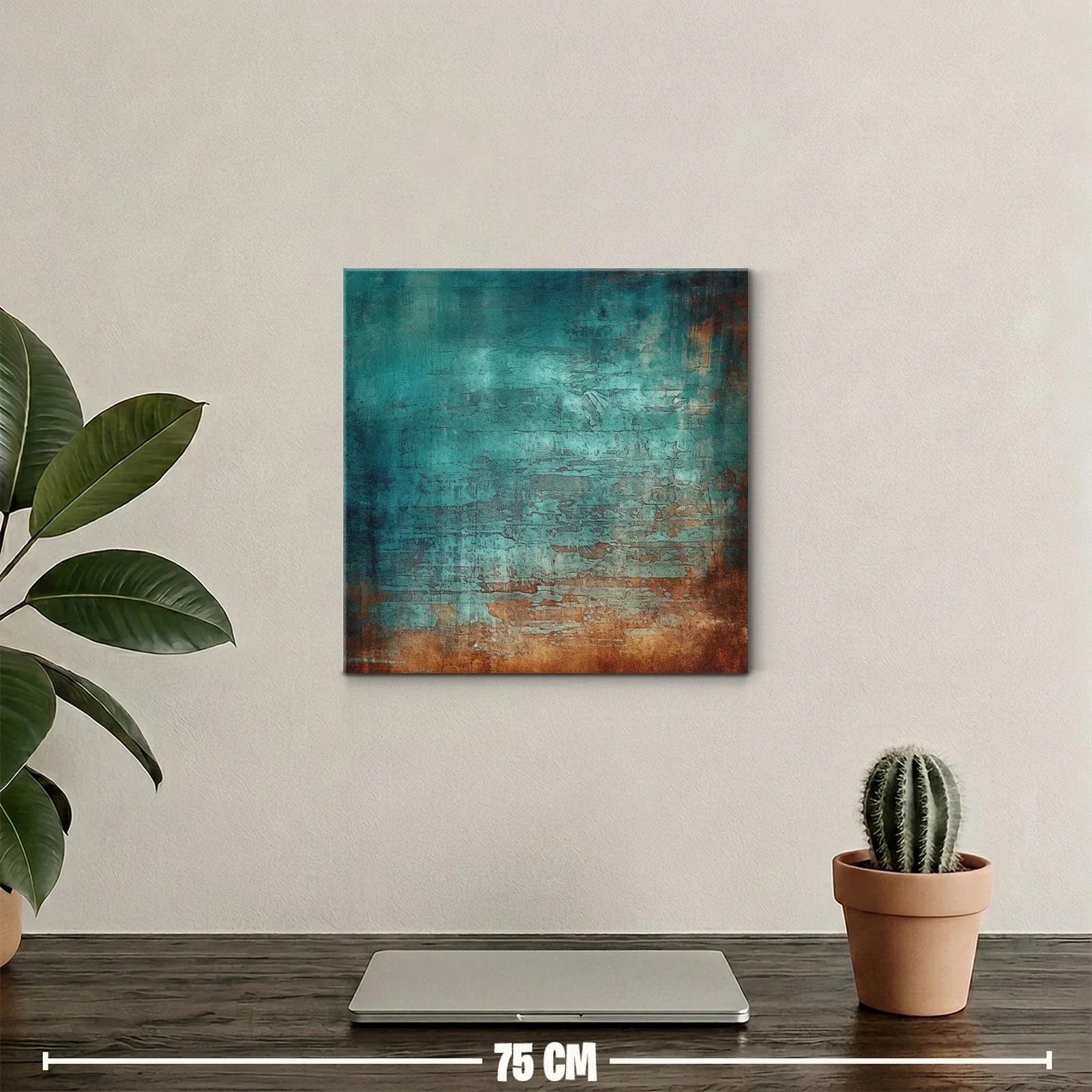 Cuadro abstracto con textura en tonos turquesa y oxidados — miniatura 2