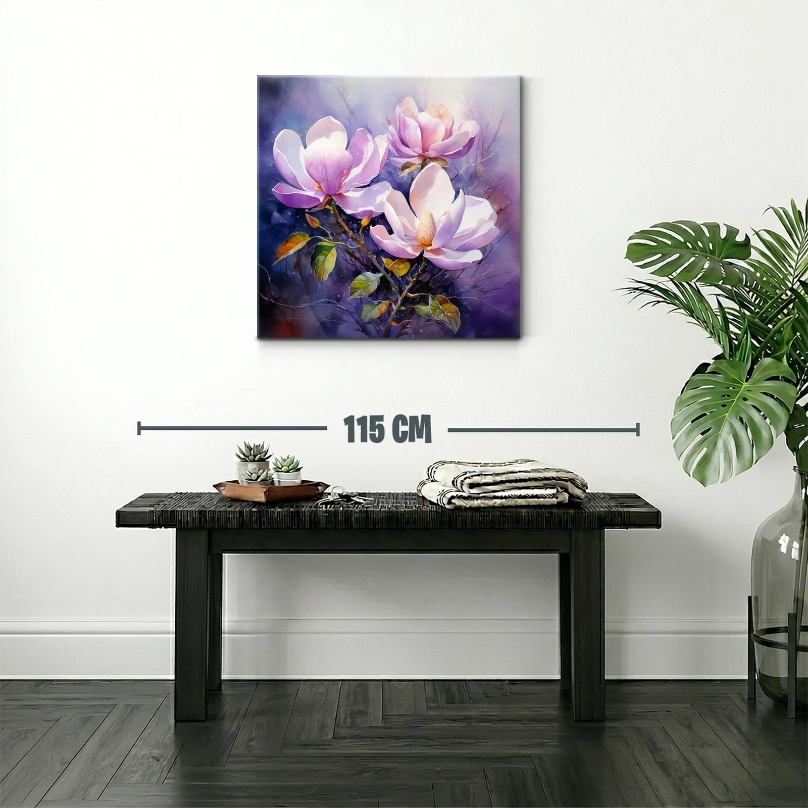 Cuadro con flores de magnolia en tonos lilas y verdes — miniatura 2
