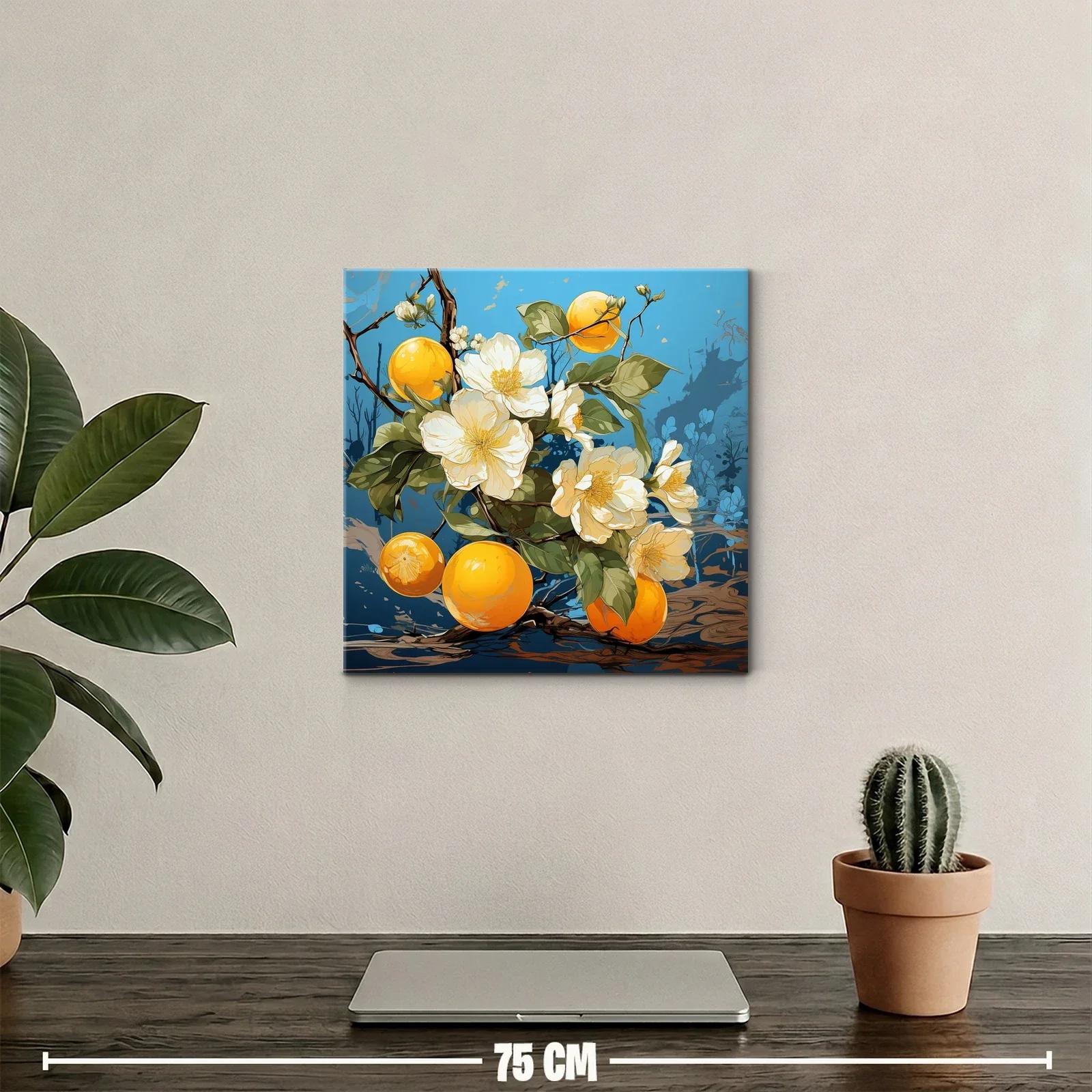 Flores blancas y frutas naranjas en fondo azul vibrante — miniatura 2