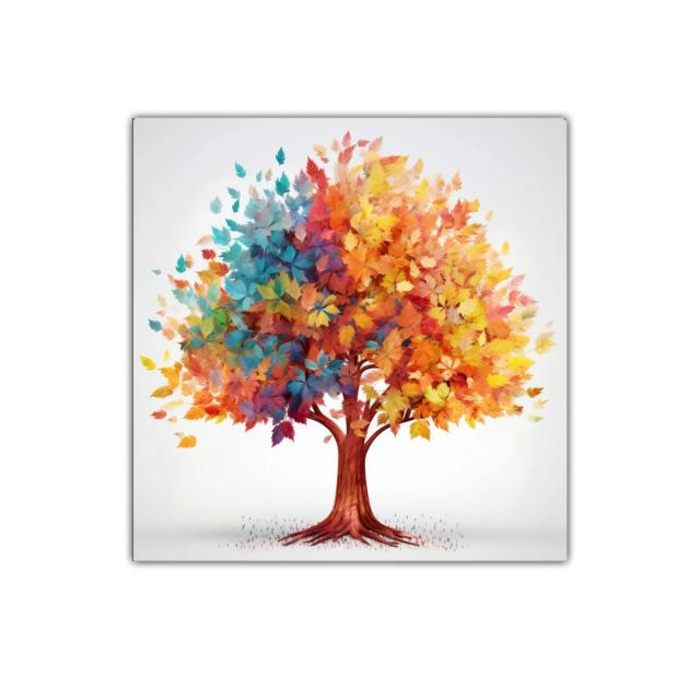Árbol con hojas multicolores en tonos cálidos y fríos