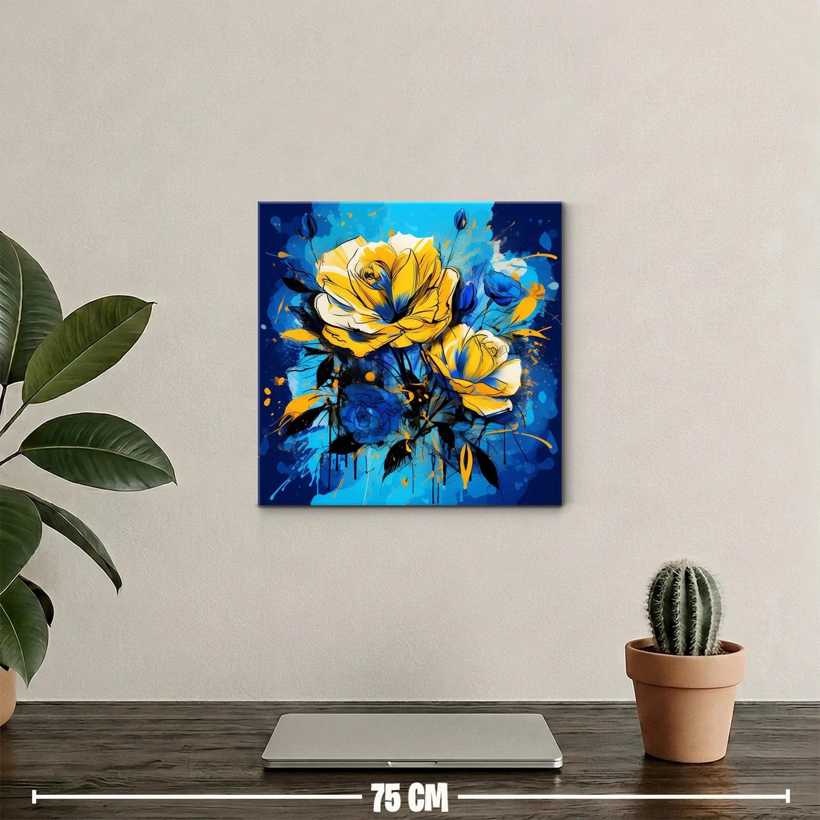 Cuadro floral vibrante con rosas en tonos azules y amarillos — miniatura 2