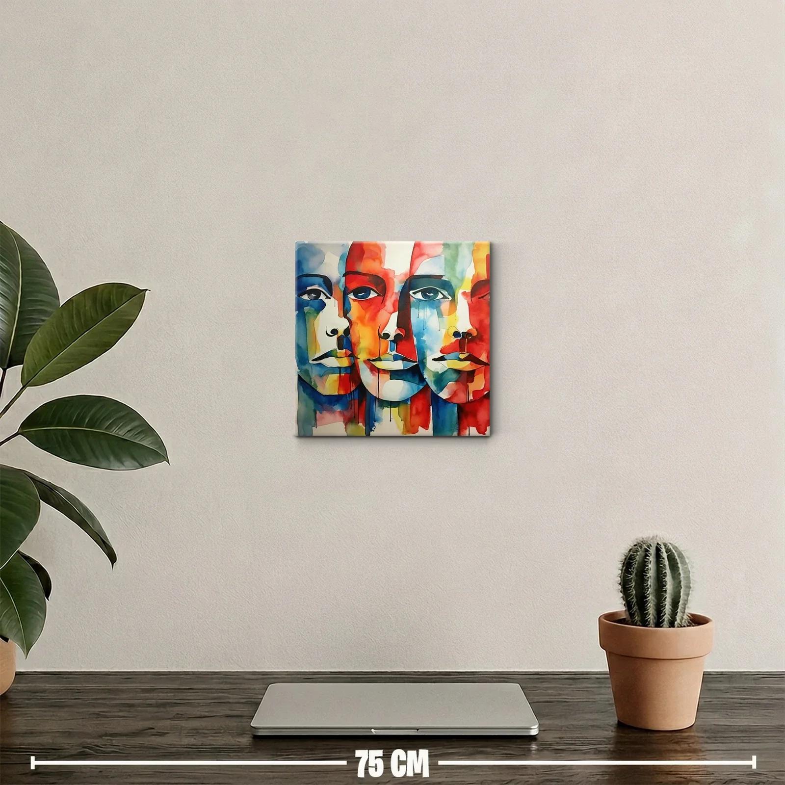 Cuadro decorativo rostros abstractos multicolor vibrante — miniatura 2