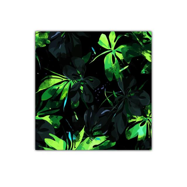Cuadro decorativo con hojas tropicales en tonos verdes y negros