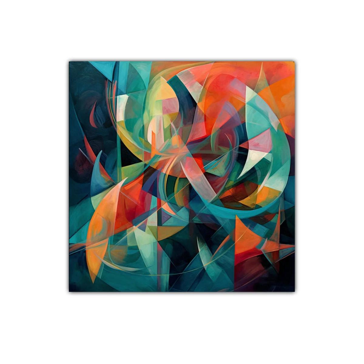 Composición abstracta en tonos cálidos y frescos vibrantes