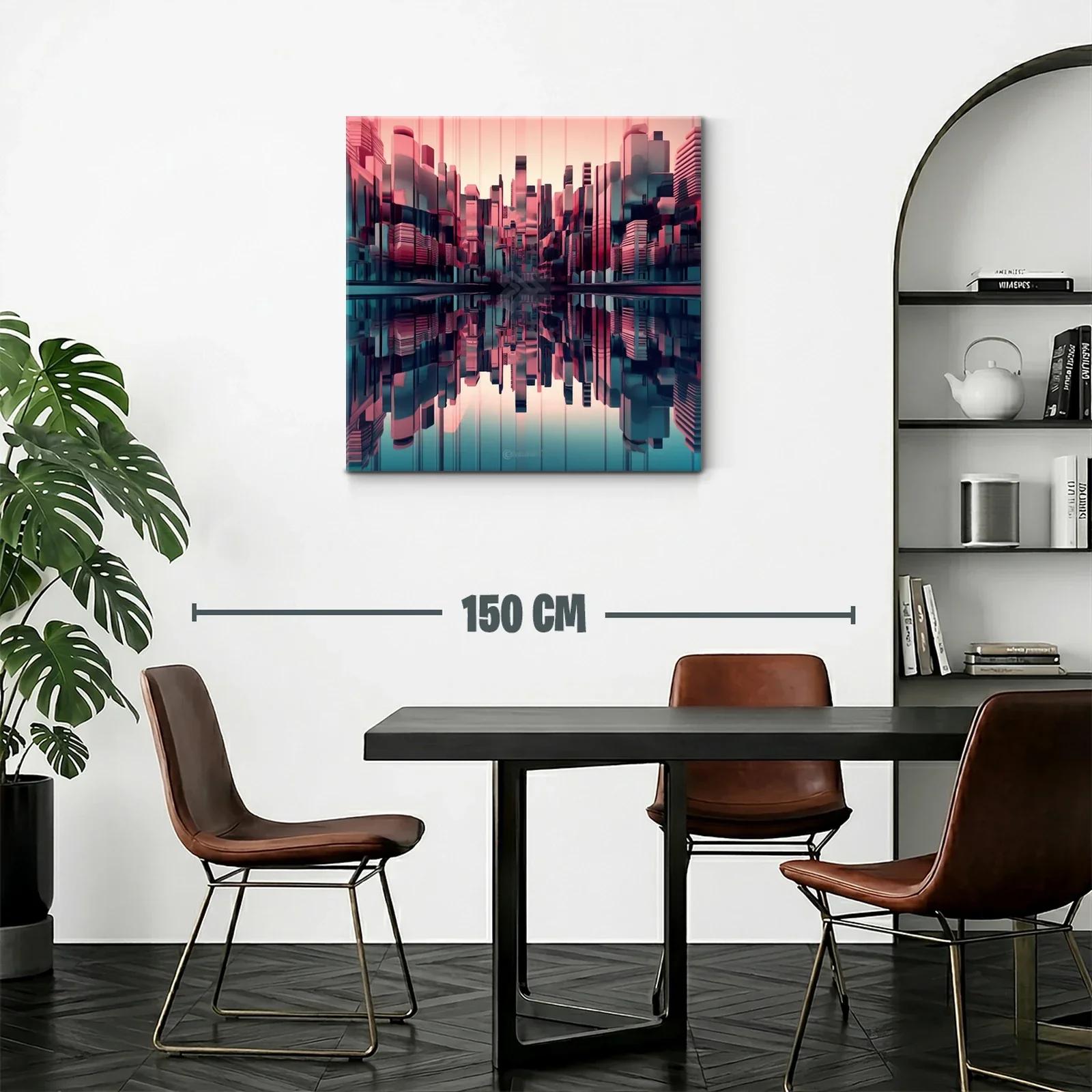Ciudad futurista reflejada en tonos rosa y azul oscuro — miniatura 2