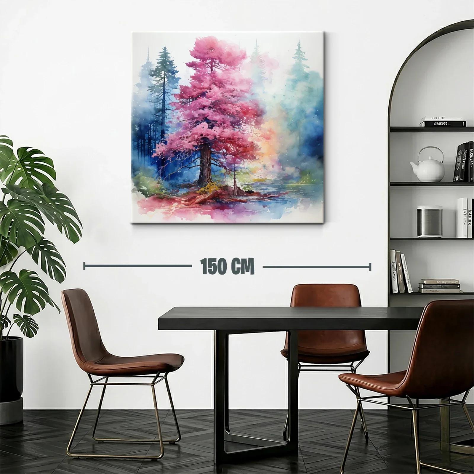 Árbol rosa brillante en bosque mágico y sereno — miniatura 2