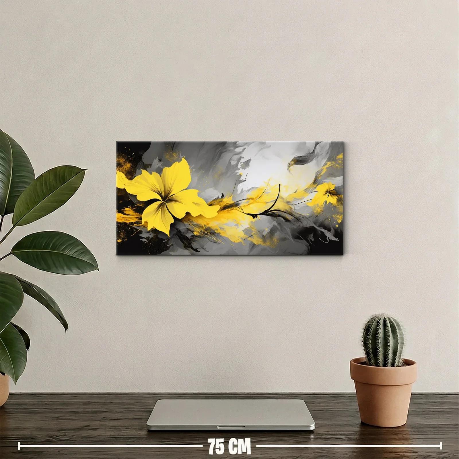 Cuadro flor amarilla con trazos gestuales — miniatura 2
