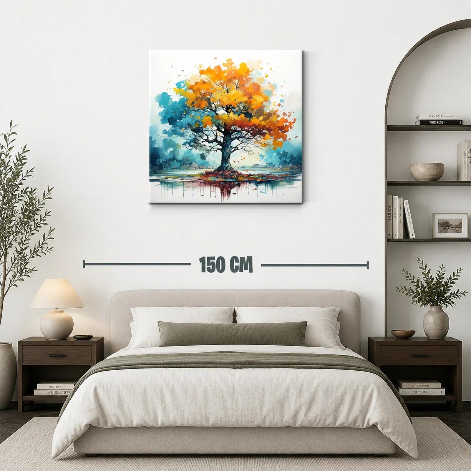 Árbol vibrante con hojas otoñales y reflejo en agua — miniatura 3