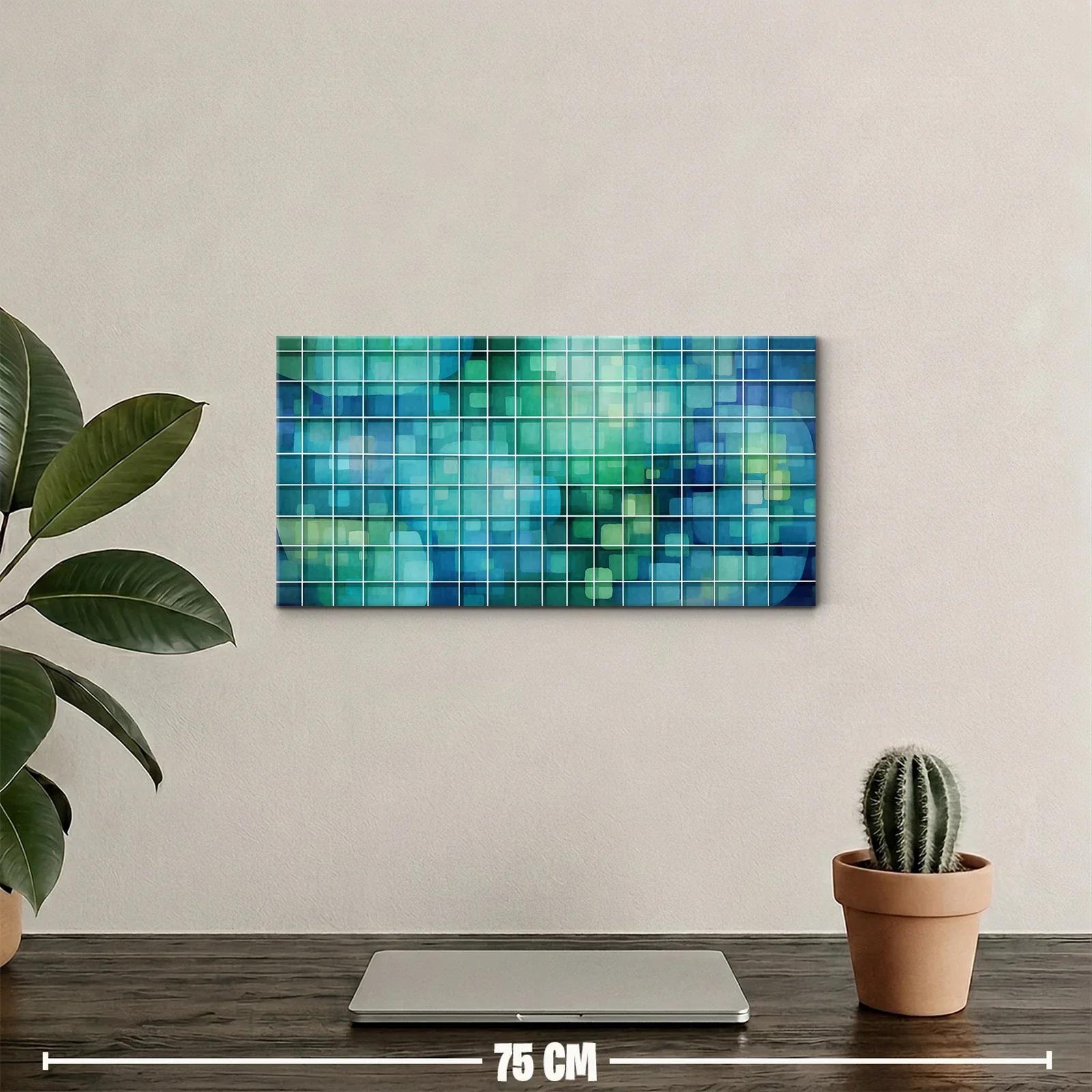 Cuadro cuadrícula geométrica abstracta en verde turquesa — miniatura 2