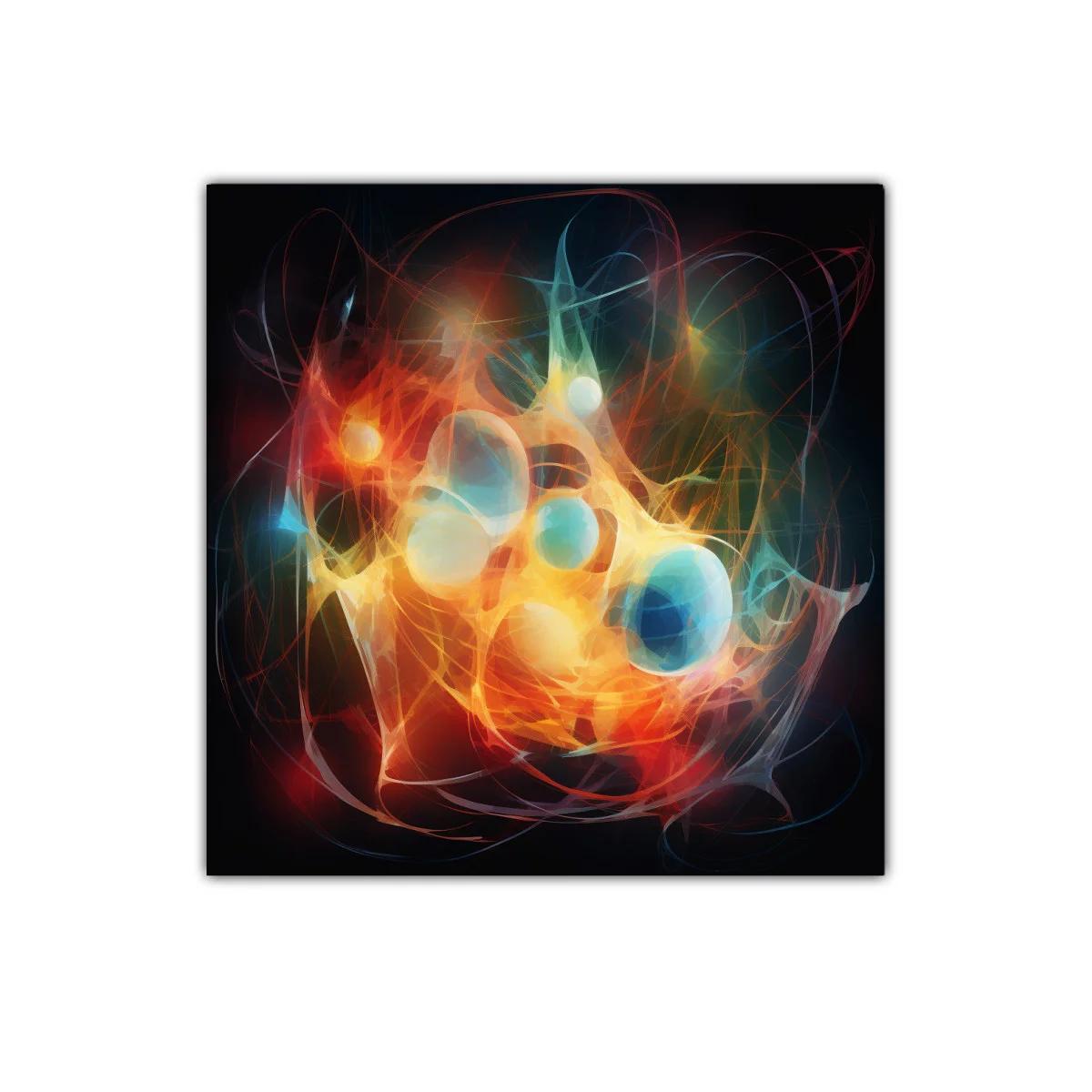 Cuadro abstracto con esferas vibrantes y líneas dinámicas — miniatura 1