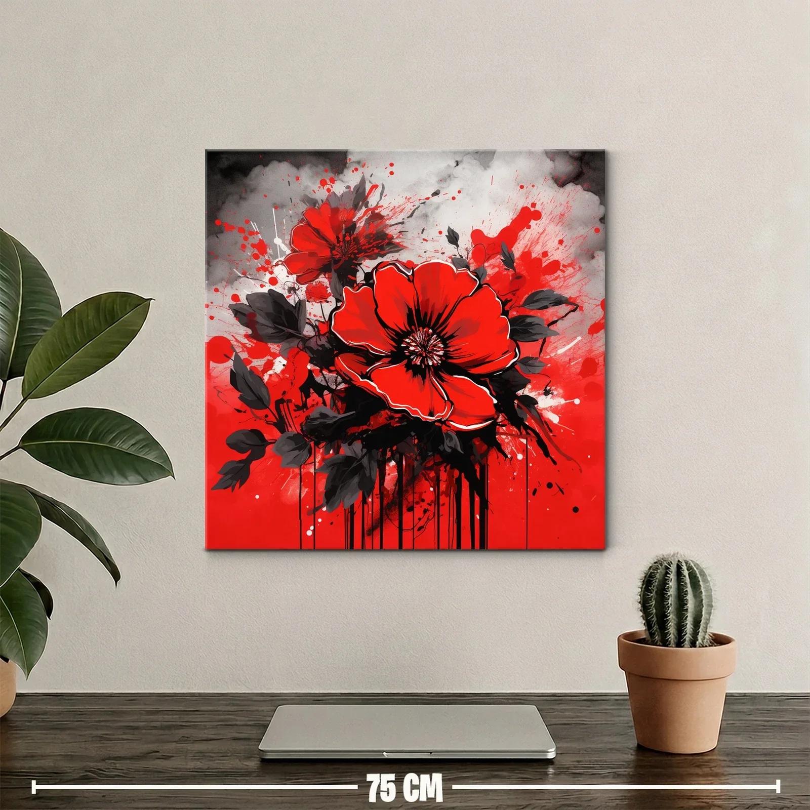 Impactante cuadro de flores rojas con fondo abstracto gris — miniatura 2