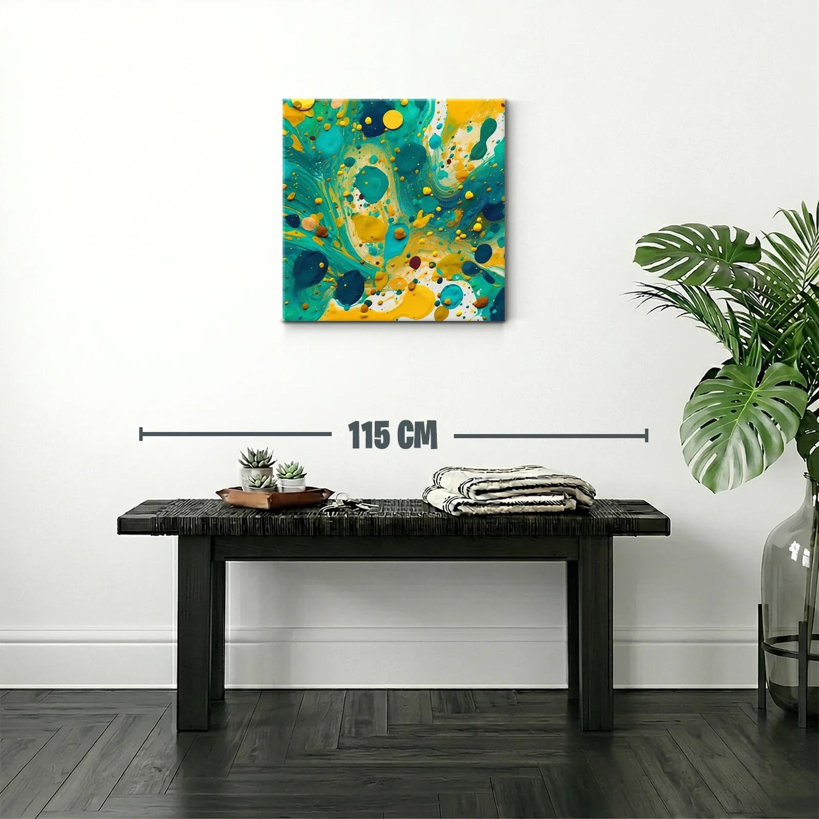 Composición abstracta en tonos turquesa y amarillo vibrante — miniatura 2