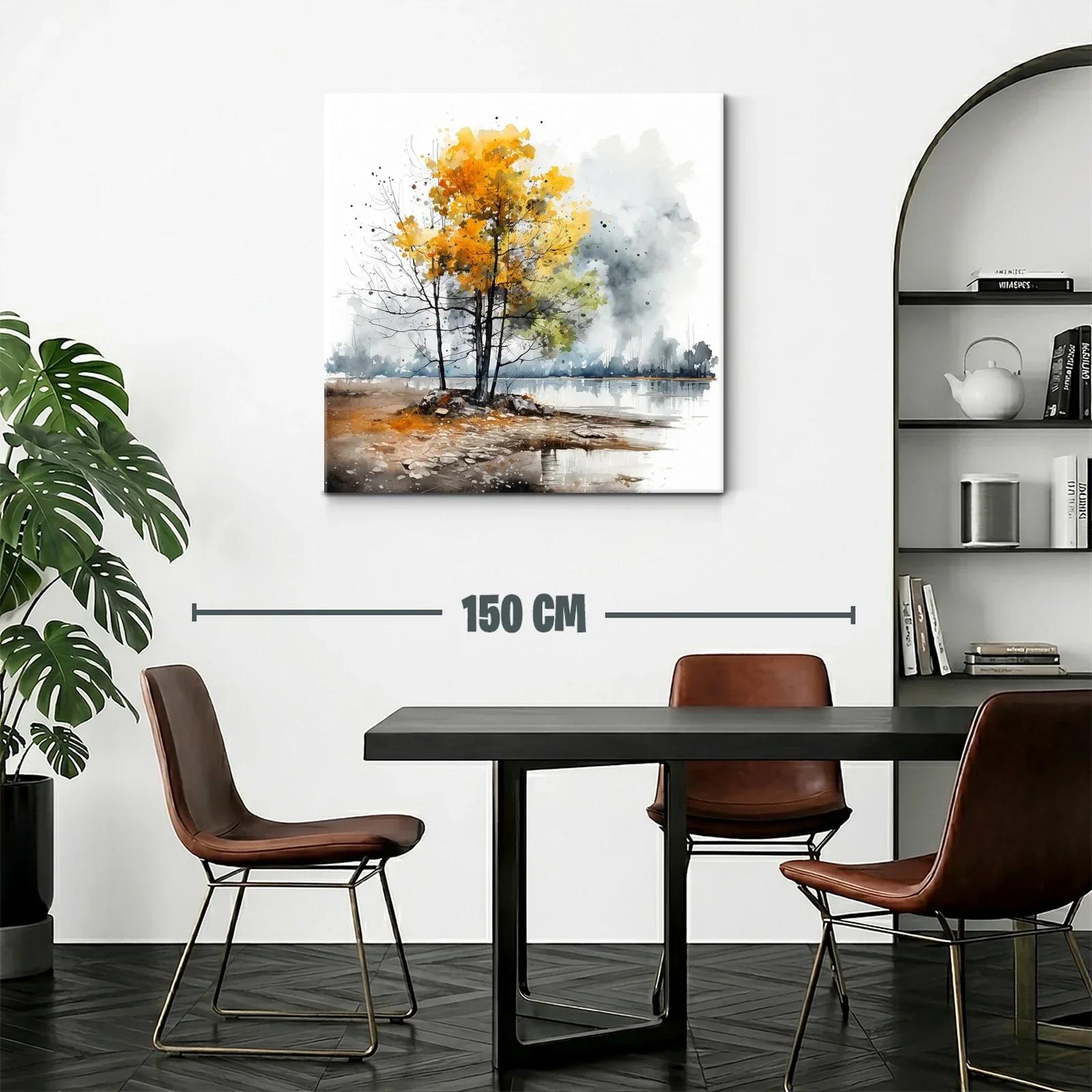 Paisaje otoñal con árboles dorados junto al lago — miniatura 2