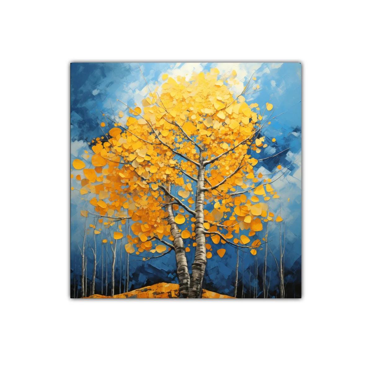 Árbol en otoño con hojas doradas sobre cielo azul — imagen principal