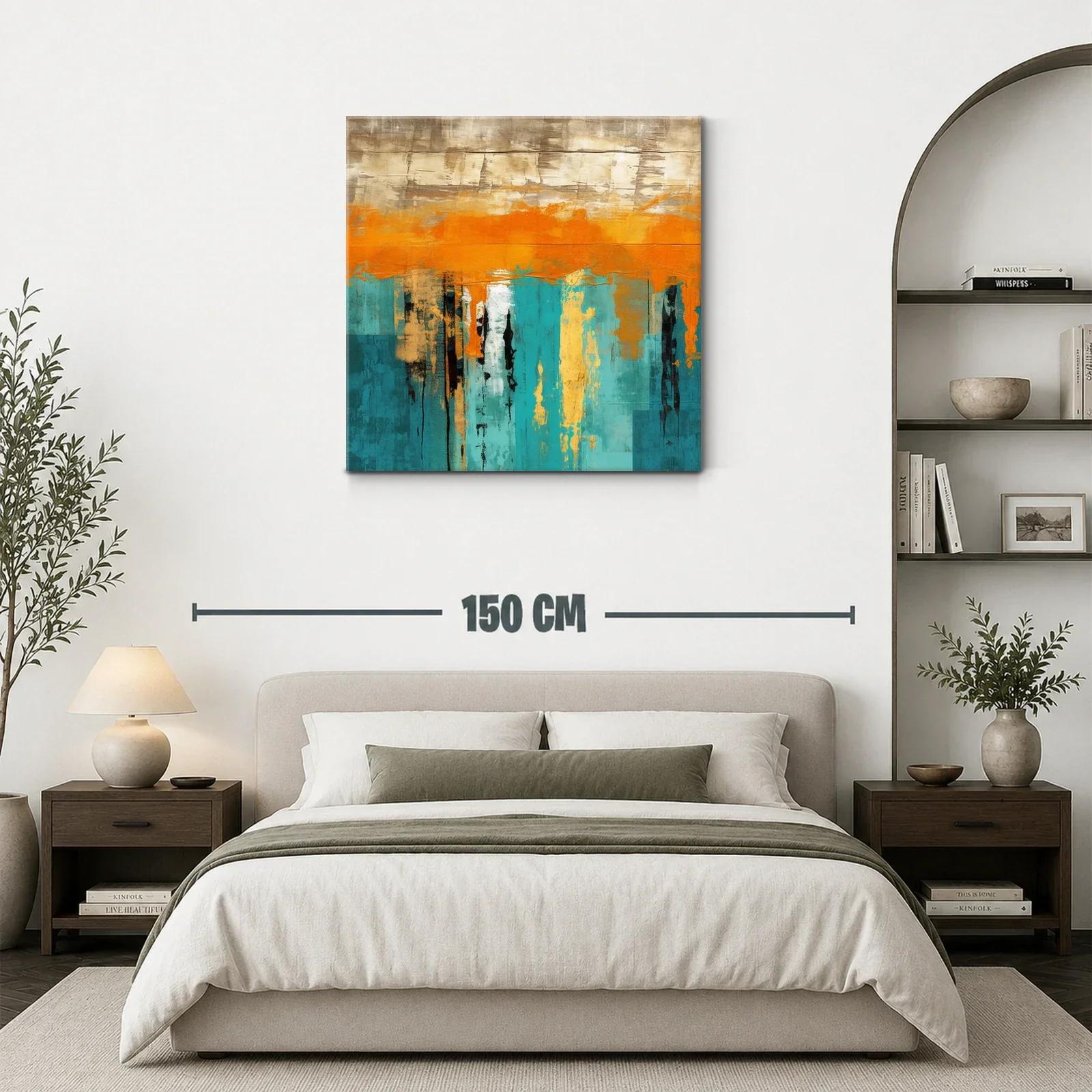 Cuadro abstracto con vibrantes tonos turquesa y naranja — miniatura 3