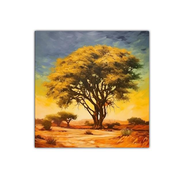 Árbol solitario en paisaje desértico al atardecer