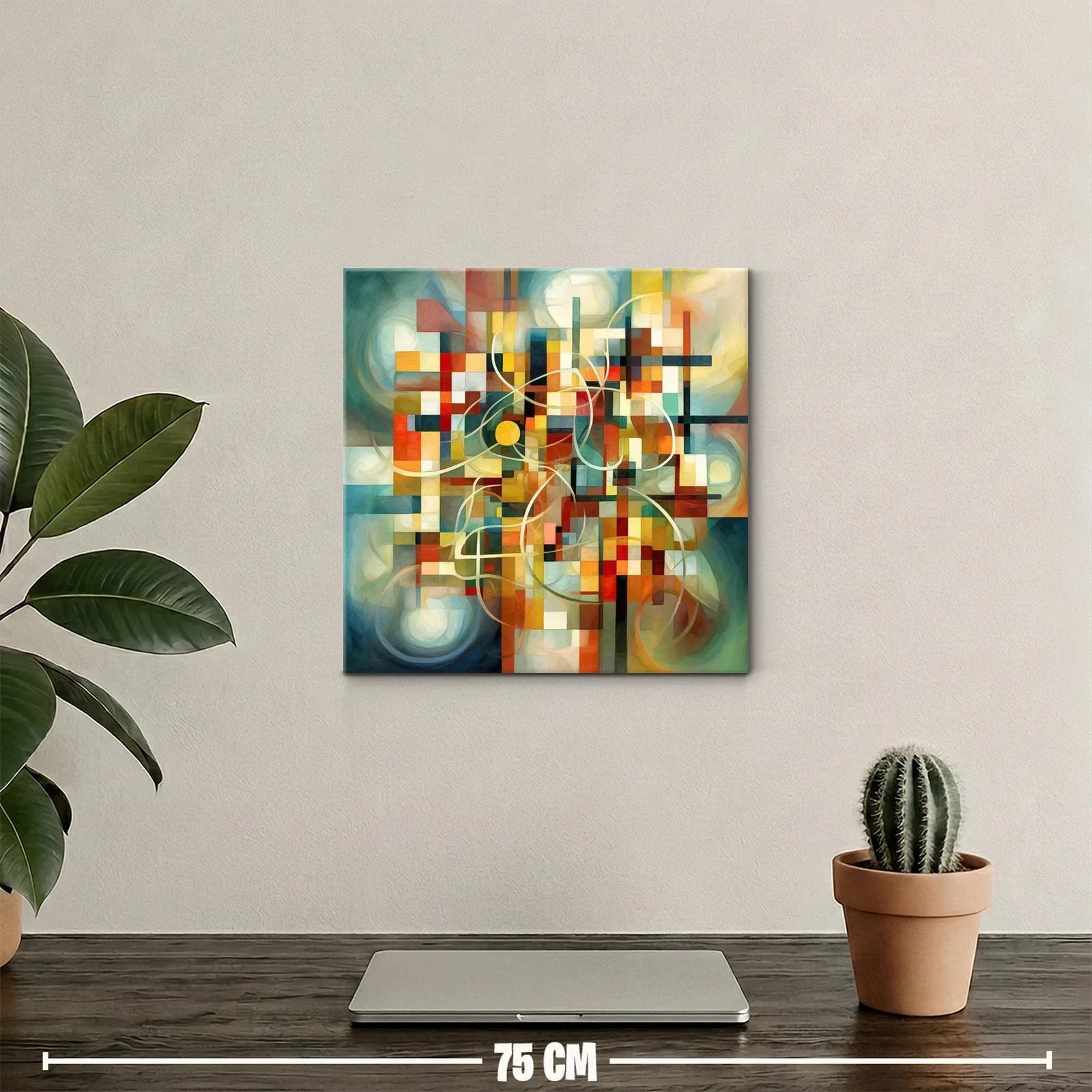 Cuadro abstracto con composición geométrica y trazos orgánicos — miniatura 2