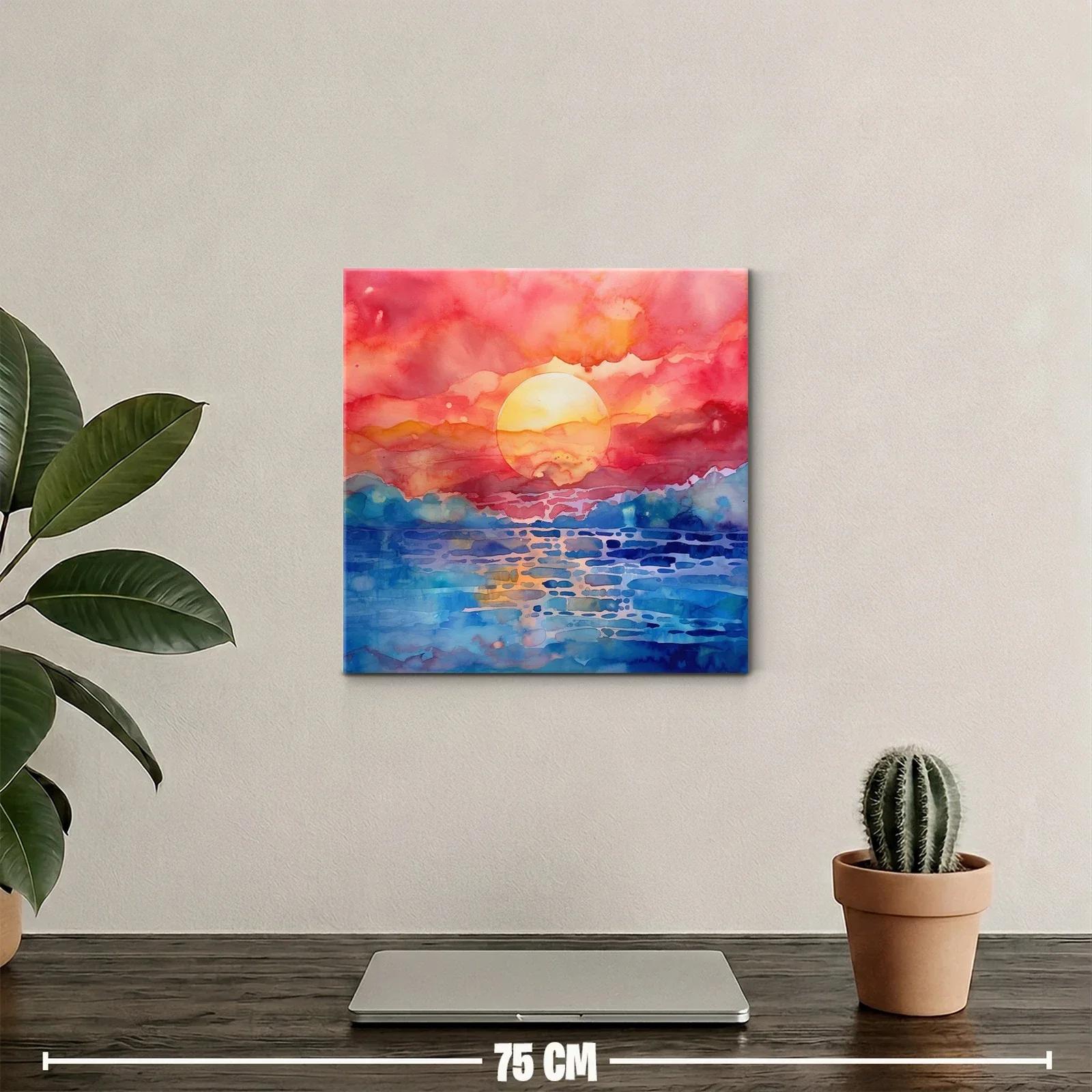 Atardecer vibrante con cielo anaranjado y mar azul — miniatura 2