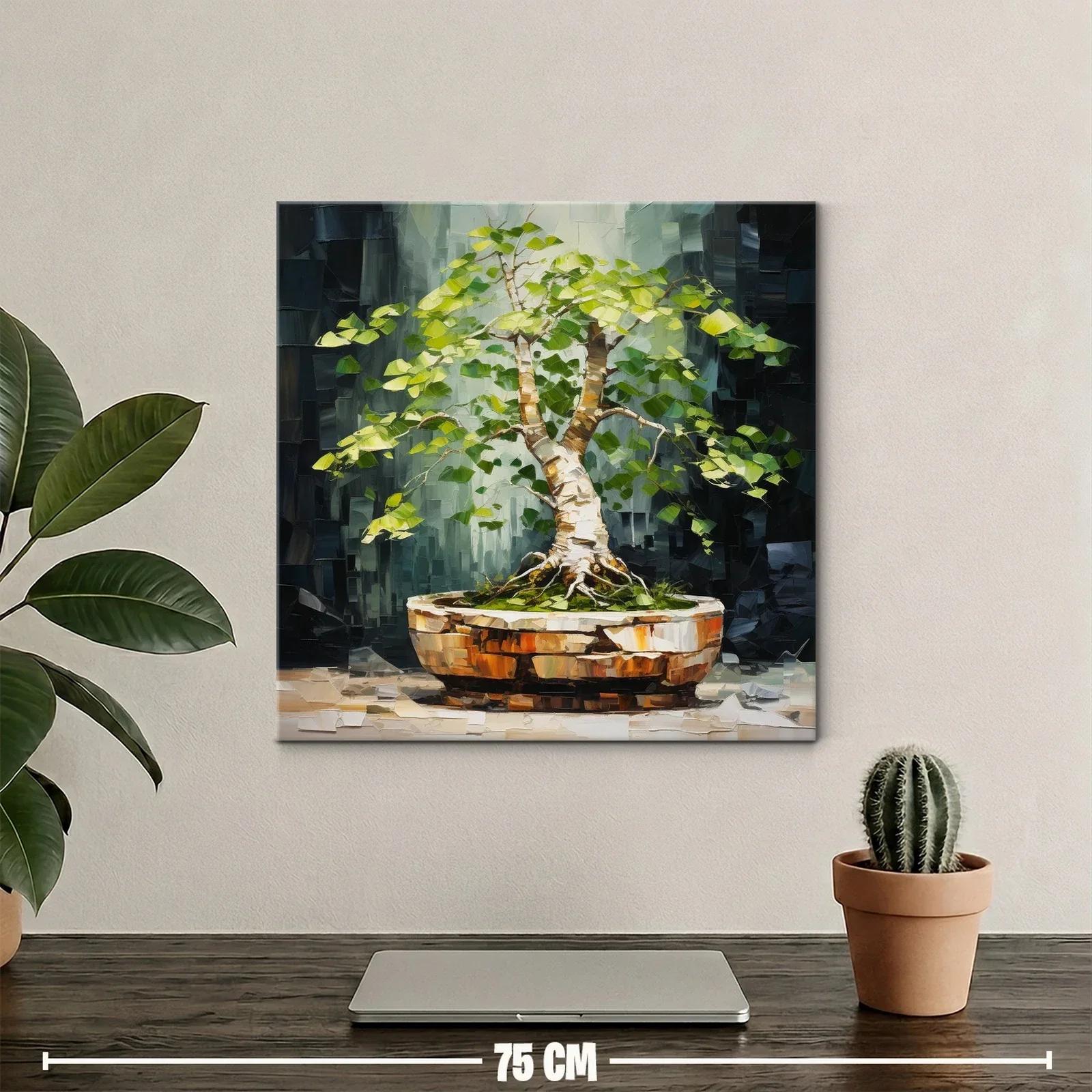 Cuadro árbol bonsái con vibrantes tonos verdes y marrones — miniatura 2