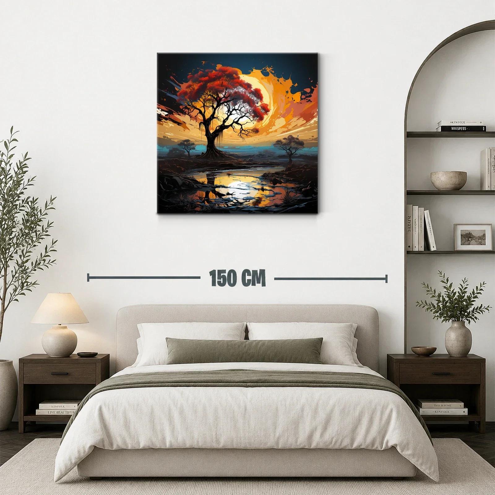 Atardecer vibrante con árbol y reflejo en estanque — miniatura 3
