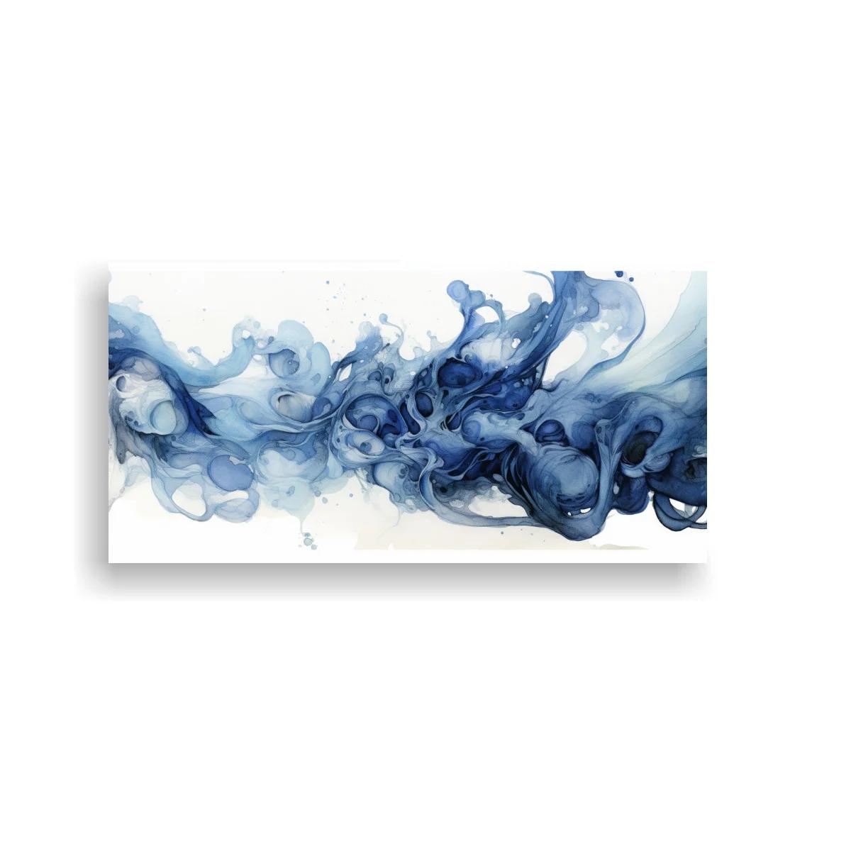 Cuadro olas abstractas de tinta azul con trazo panorámico