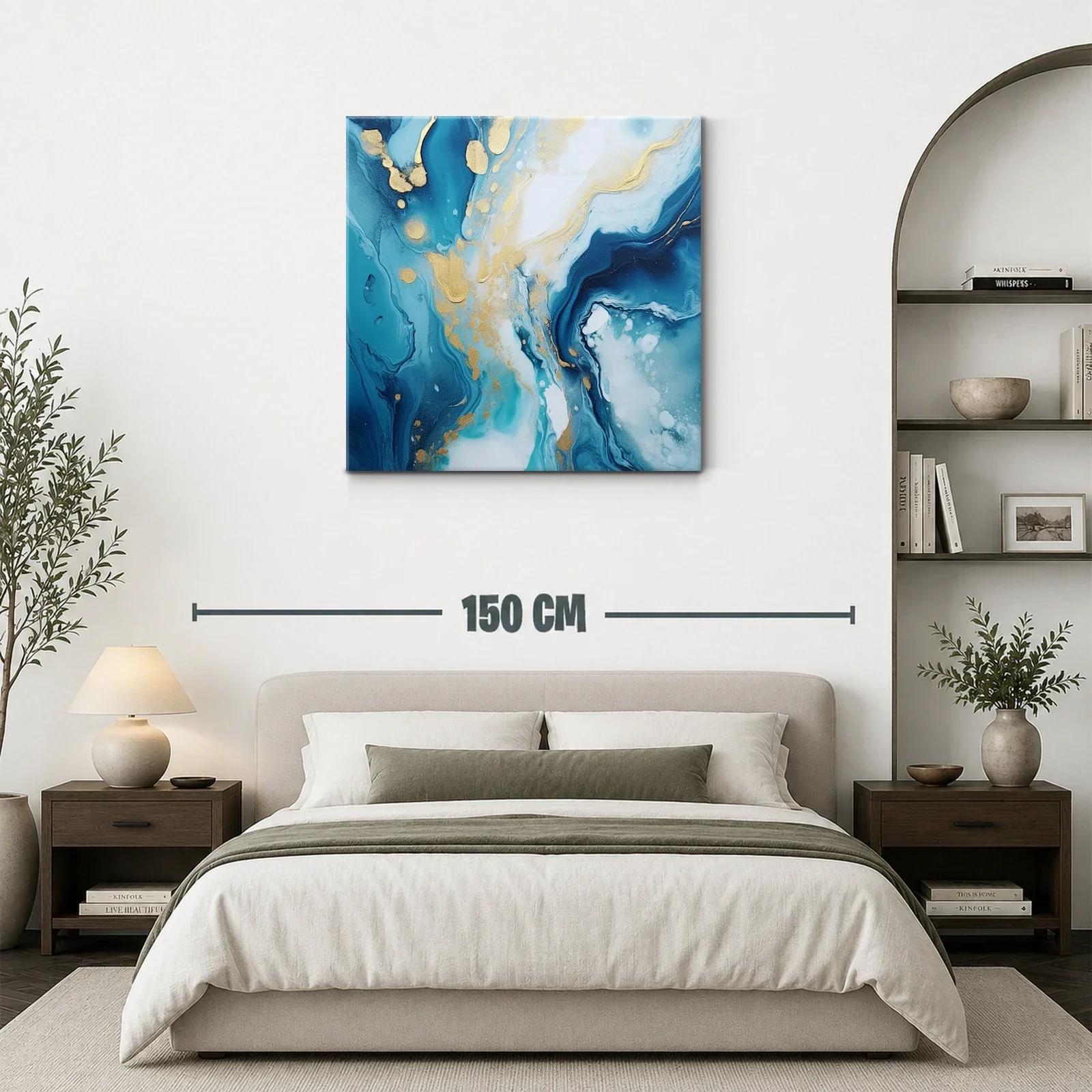 Cuadro abstracto en tonos azules y dorados elegantes — miniatura 3