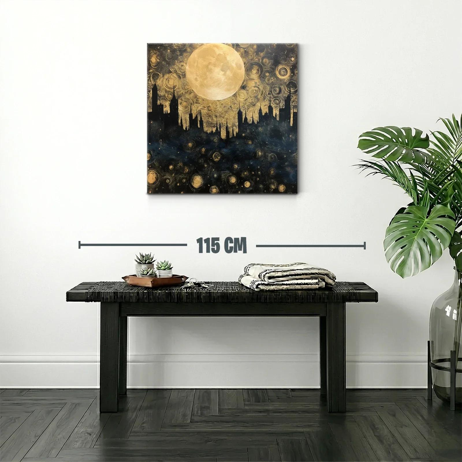Paisaje urbano nocturno con luna llena brillante — miniatura 2