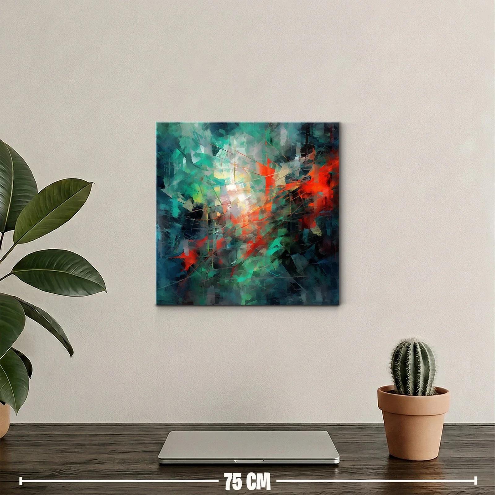 Cuadro abstracto con vibrantes toques en tonos verdes y rojos — miniatura 2