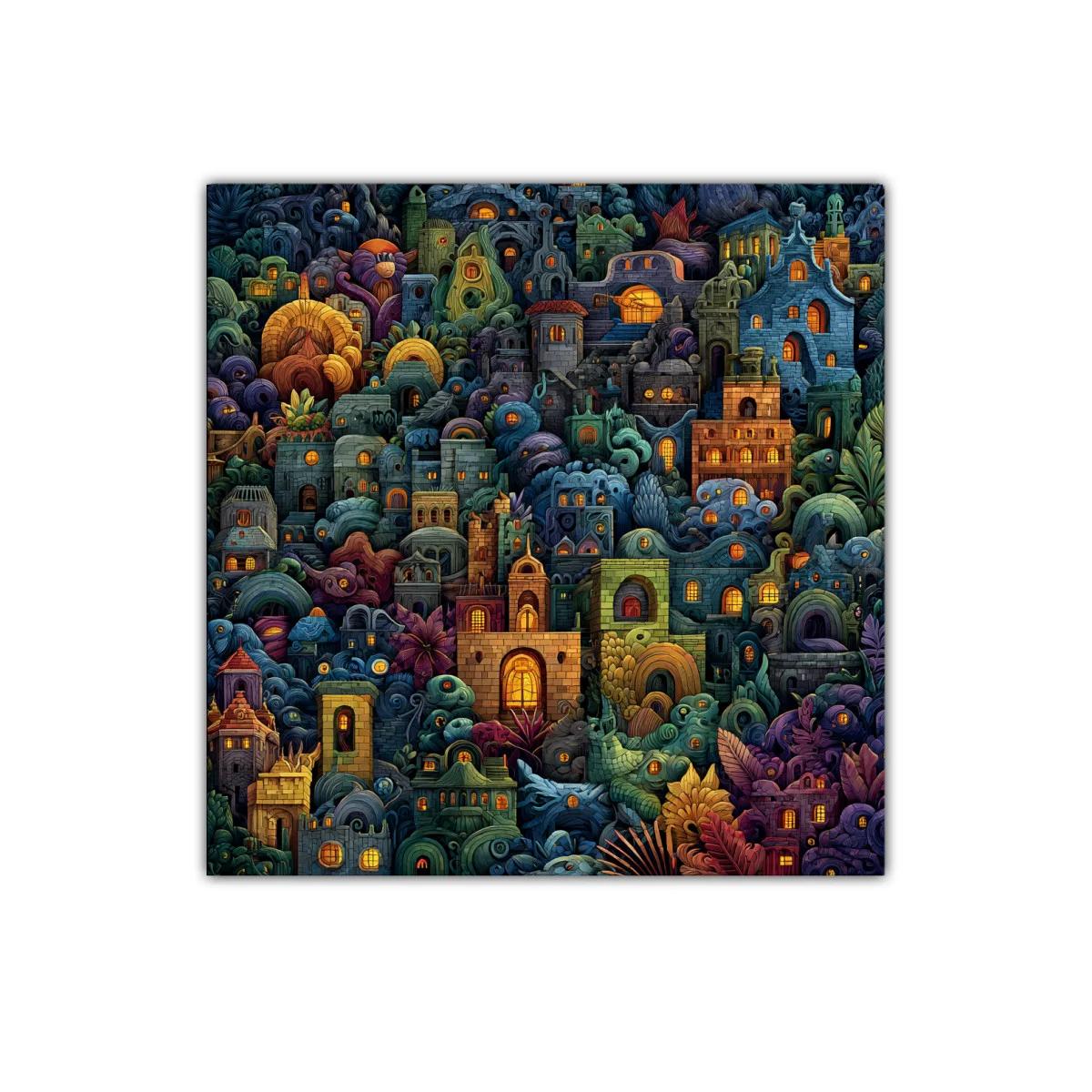 Cuadro artístico de ciudad fantástica llena de color y detalle — imagen principal