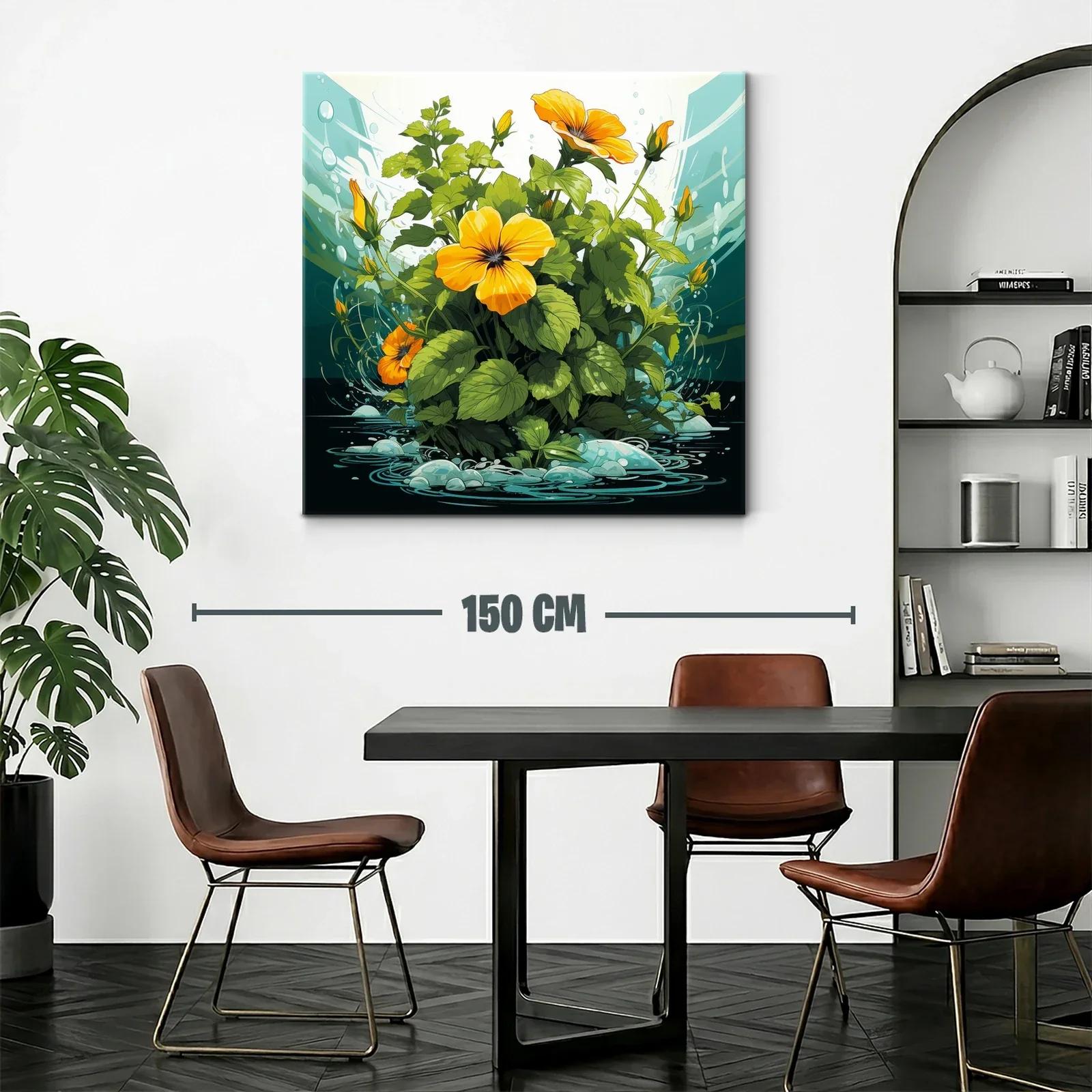 Cuadro vibrante con flores naranjas y hojas verdes — miniatura 2