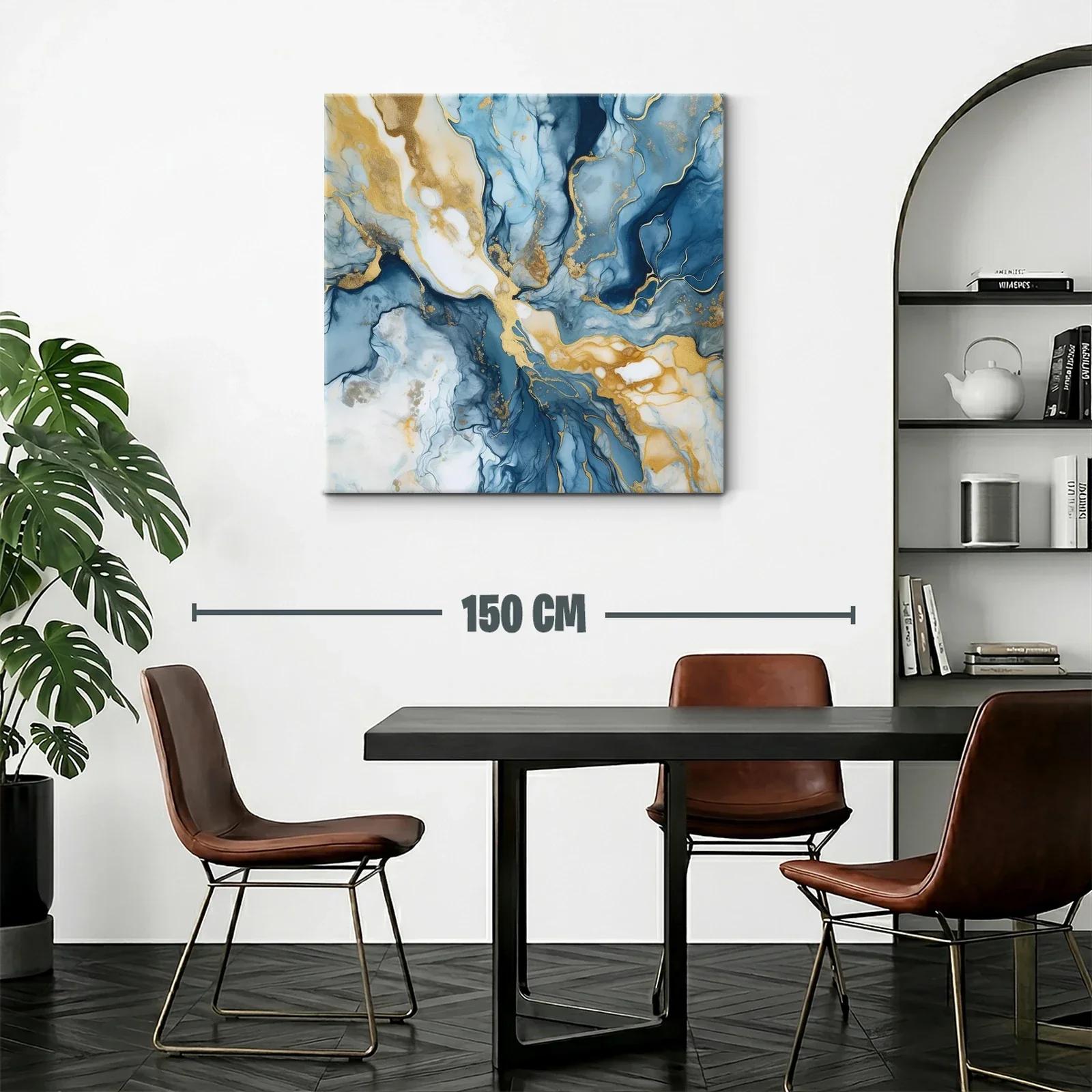 Arte abstracto con tonos azul y dorado para ambientes elegantes — miniatura 2