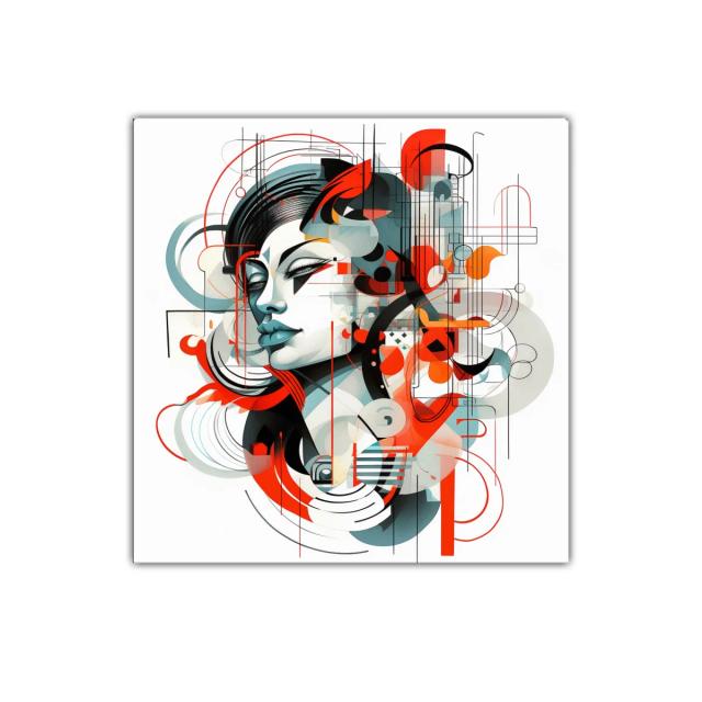 Retrato abstracto femenino con formas geométricas y vivos colores