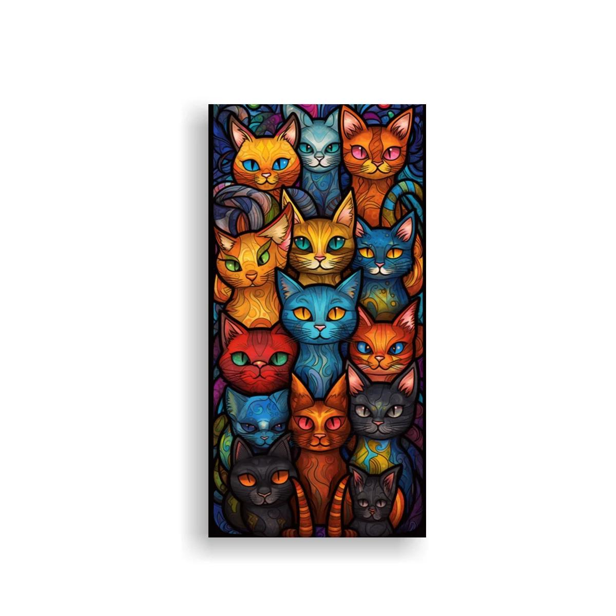 Cuadro grupo de gatos de colores uno sobre otro