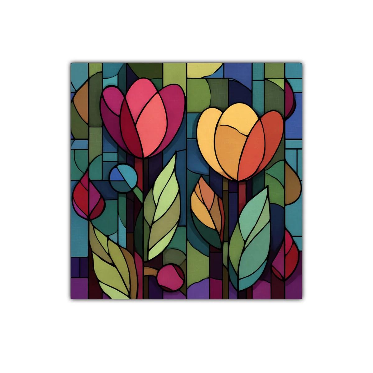Cuadro decorativo con flores estilizadas y colores saturados
