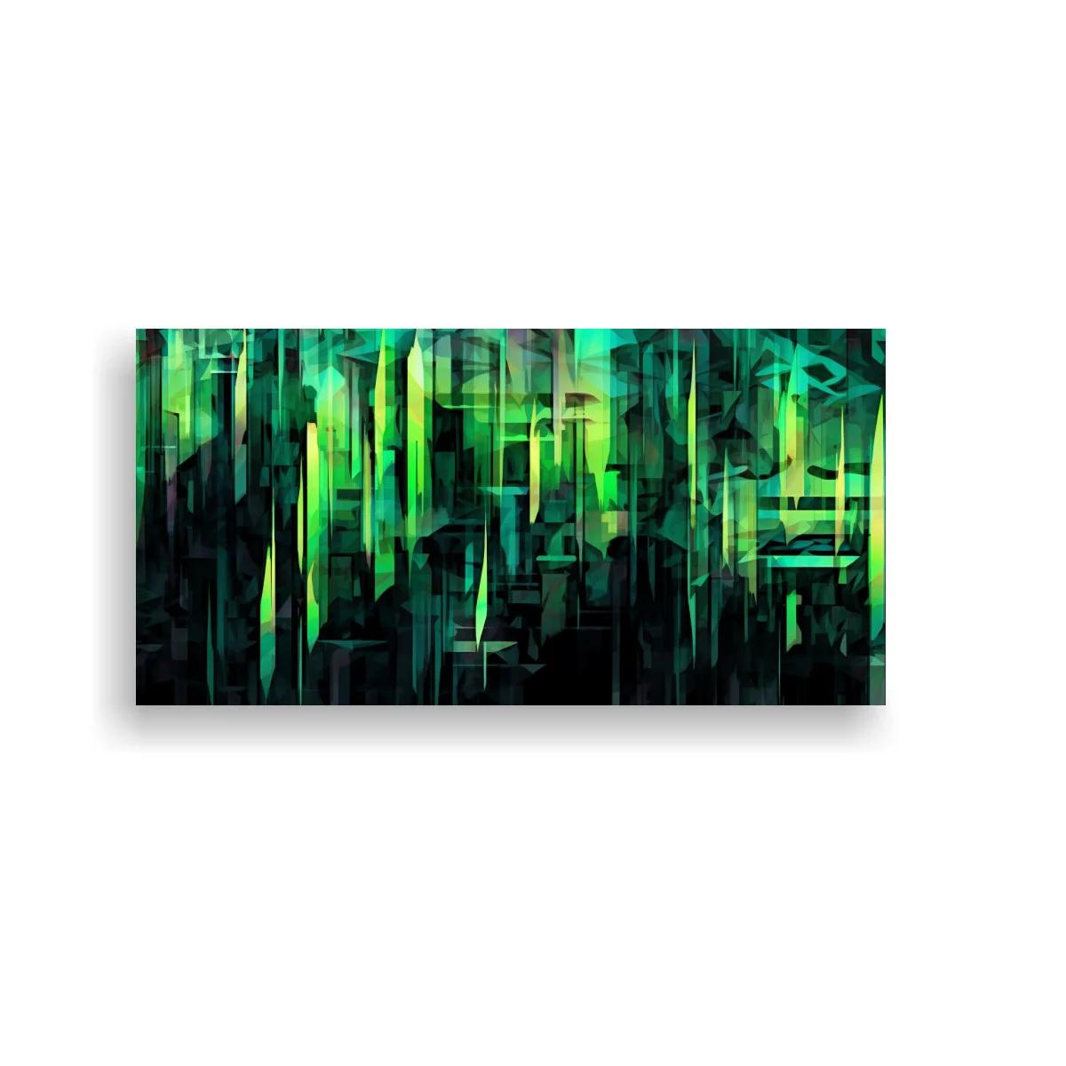 Cuadro composición geométrica abstracta en verde con planos verticales