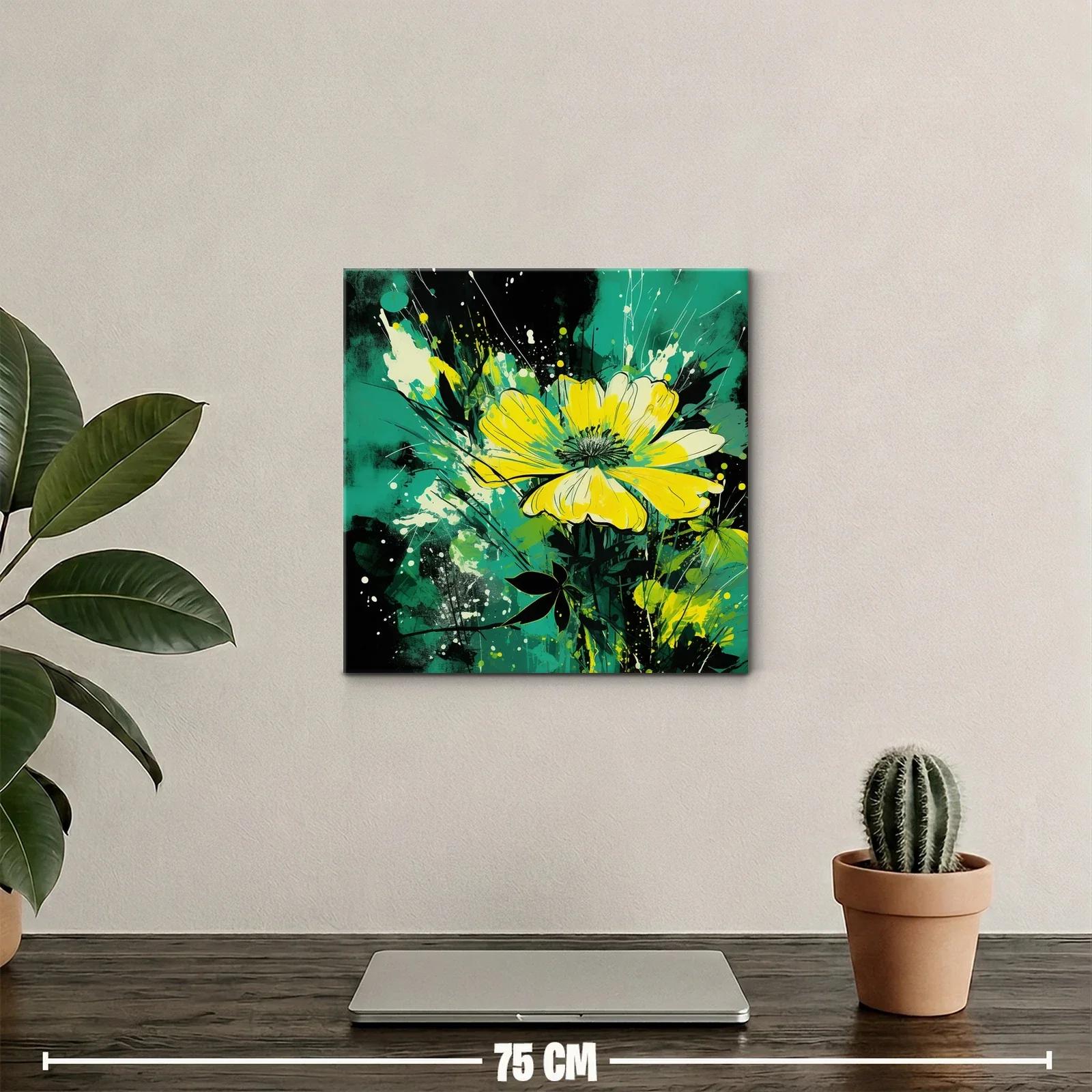 Flores amarillas vibrantes sobre fondo turquesa y negro — miniatura 2