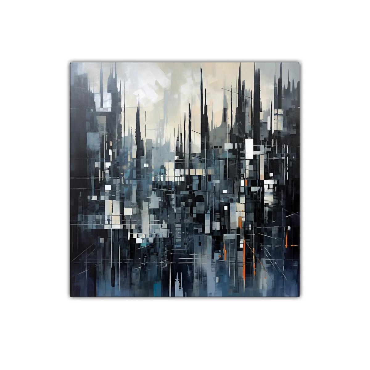 Composición abstracta urbana en tonos fríos y toques cálidos — imagen principal