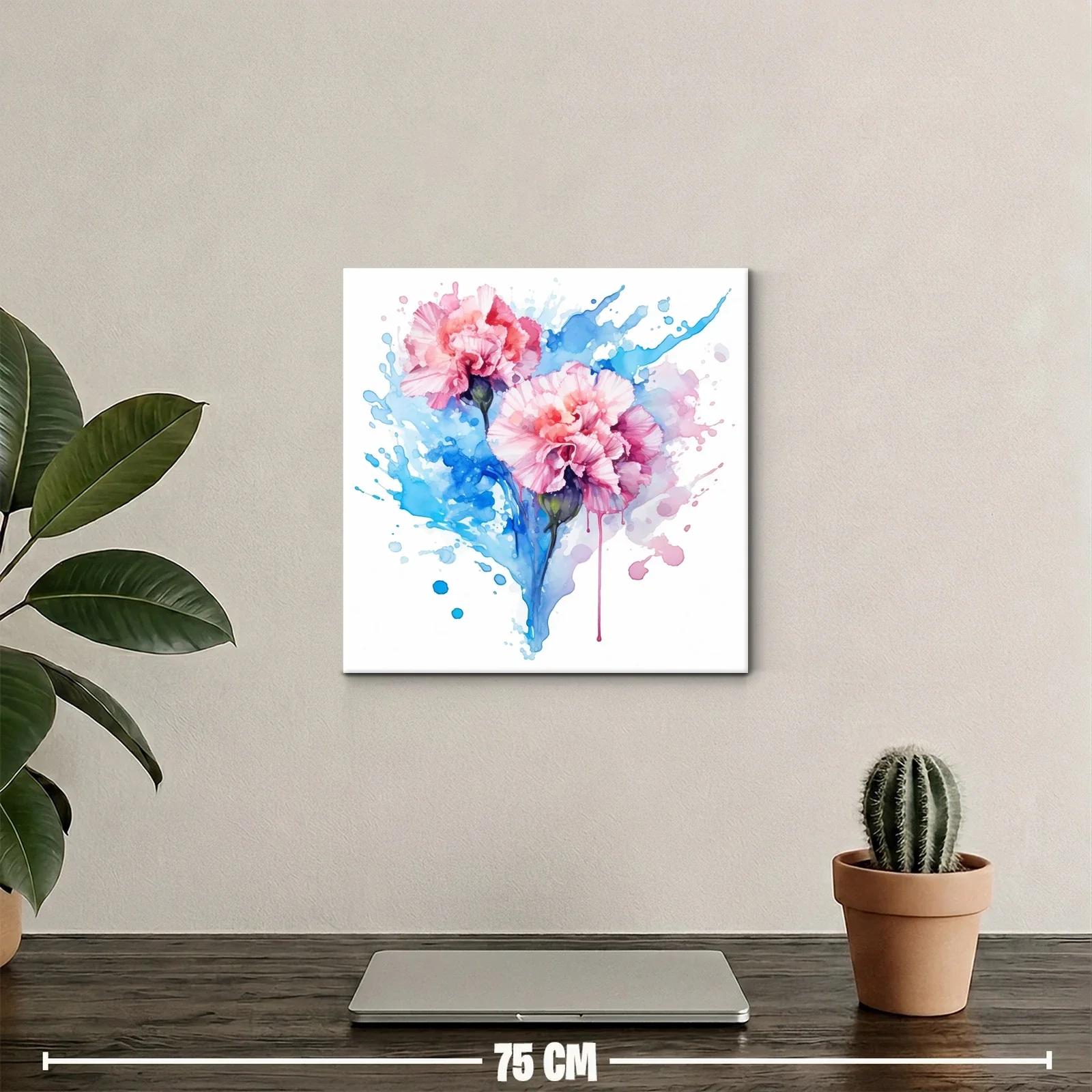 Flores rosas con fondo acuarela en tonos azules vibrantes — miniatura 2