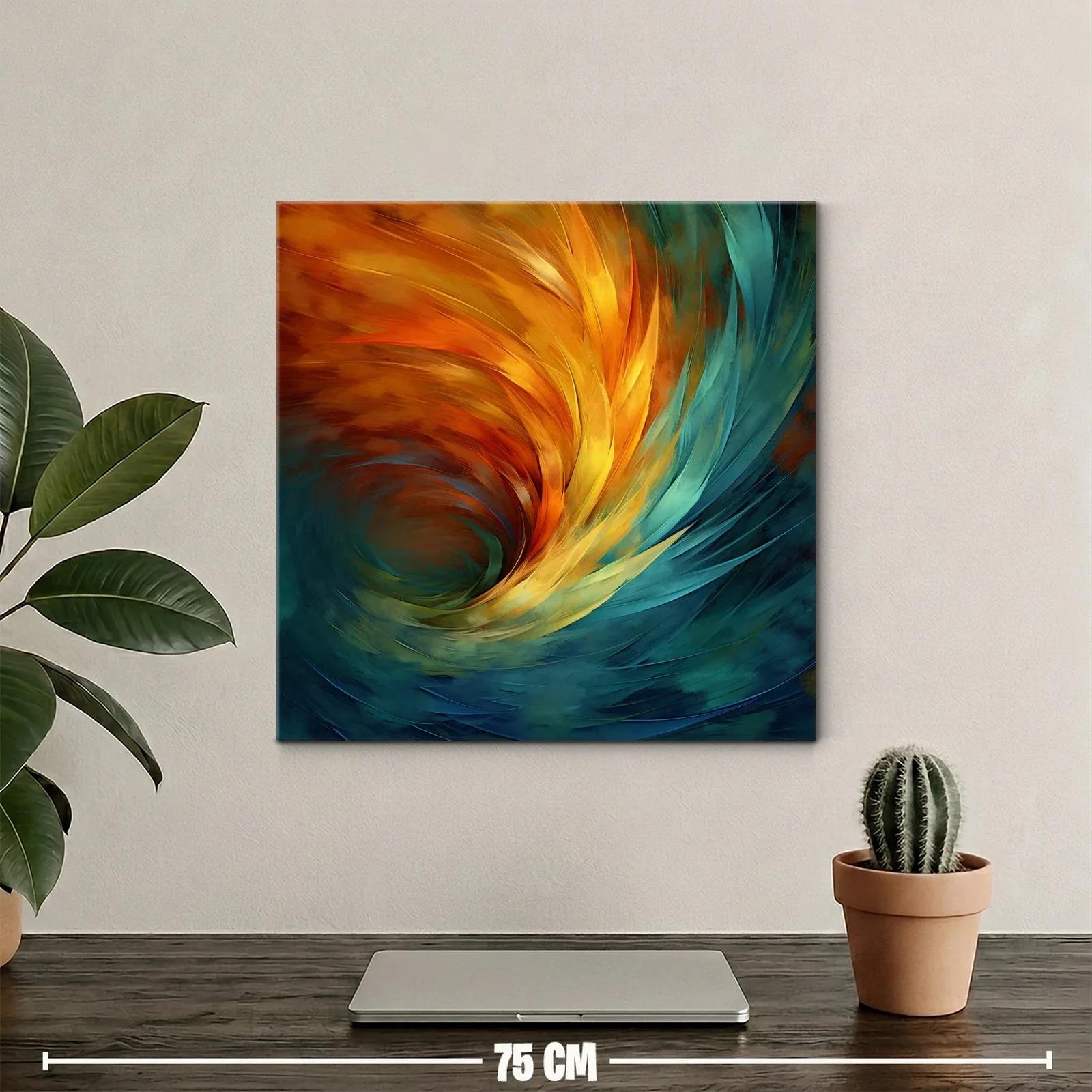 Cuadro abstracto remolino de tonos cálidos y fríos vibrantes — miniatura 2
