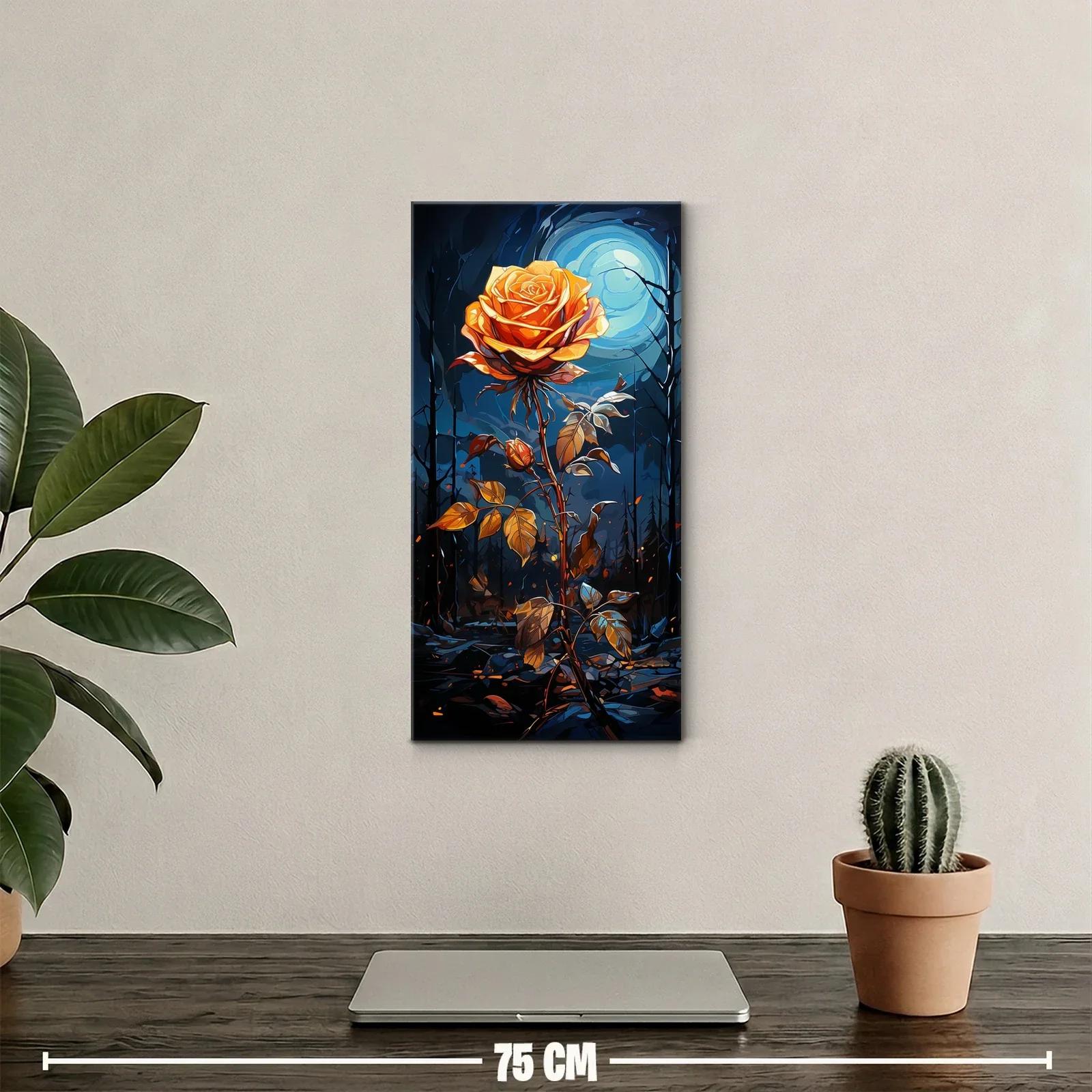 Cuadro rosa naranja nocturna con luna y tallo espinoso — miniatura 2