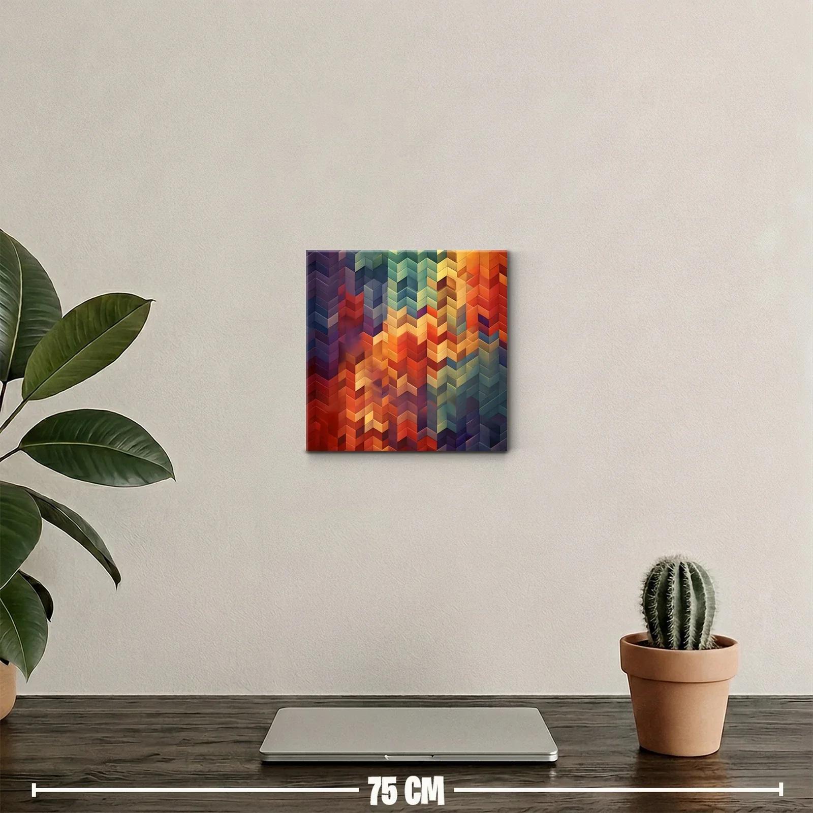 Cuadro decorativo con patrón geométrico en tonos cálidos y fríos — miniatura 2