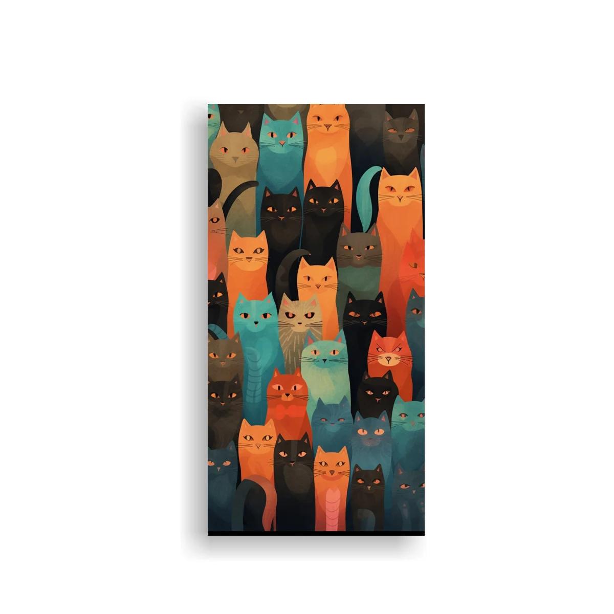 Cuadro grupo de gatos con cuerpos alargados y colores variados