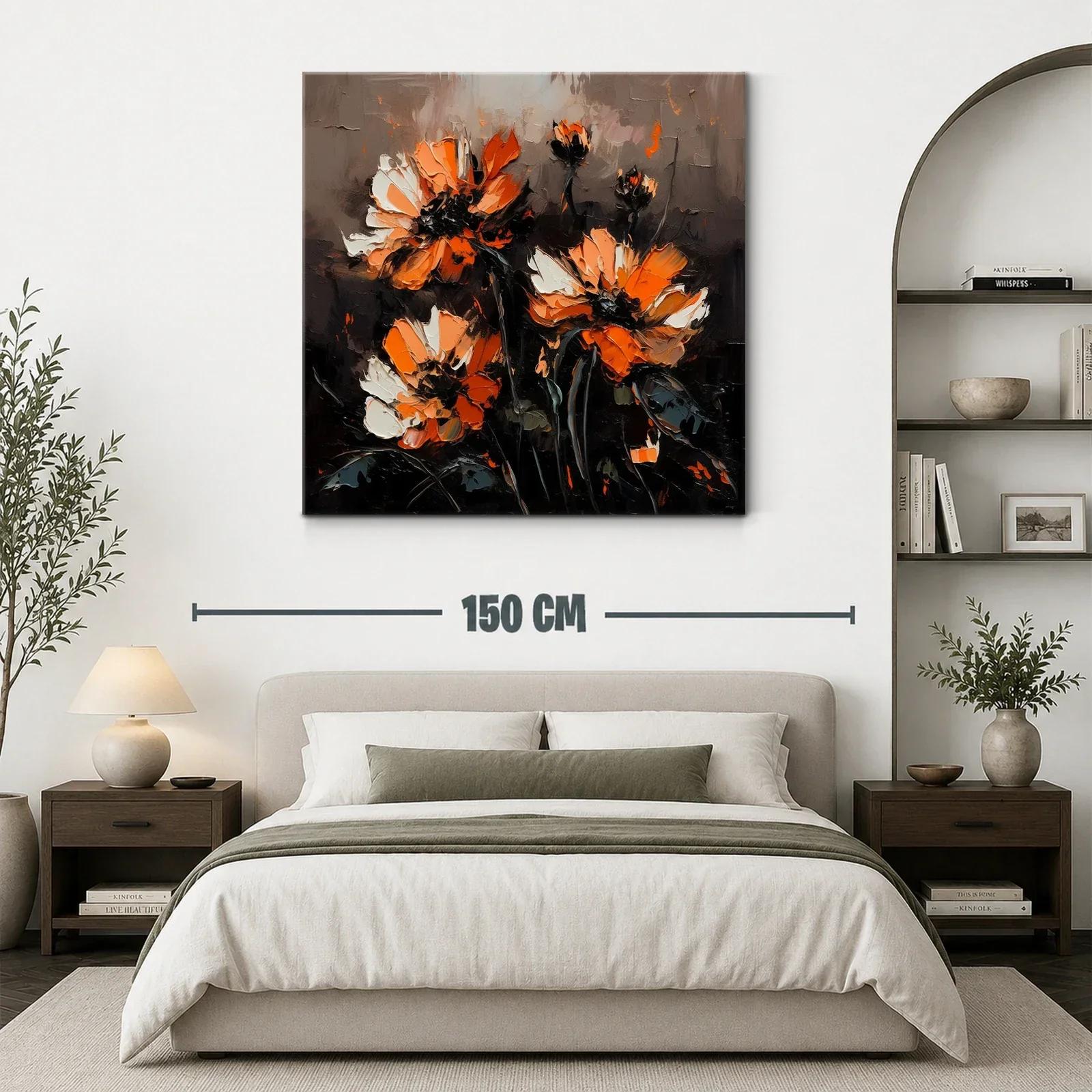 Flores vibrantes en tonos naranja y negro sobre fondo oscuro — miniatura 3