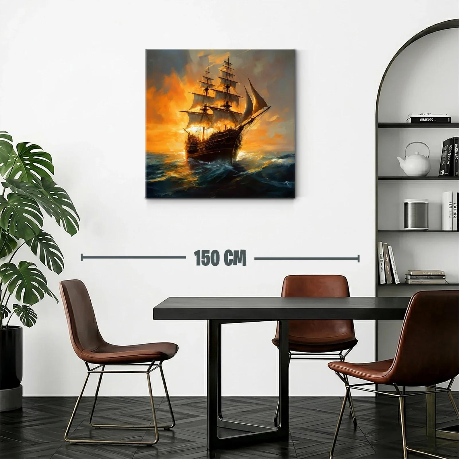 Imponente barco de vela en mar agitado al atardecer — miniatura 2