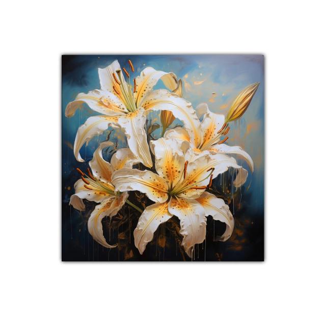 Cuadro decorativo con delicados lirios blancos y dorados