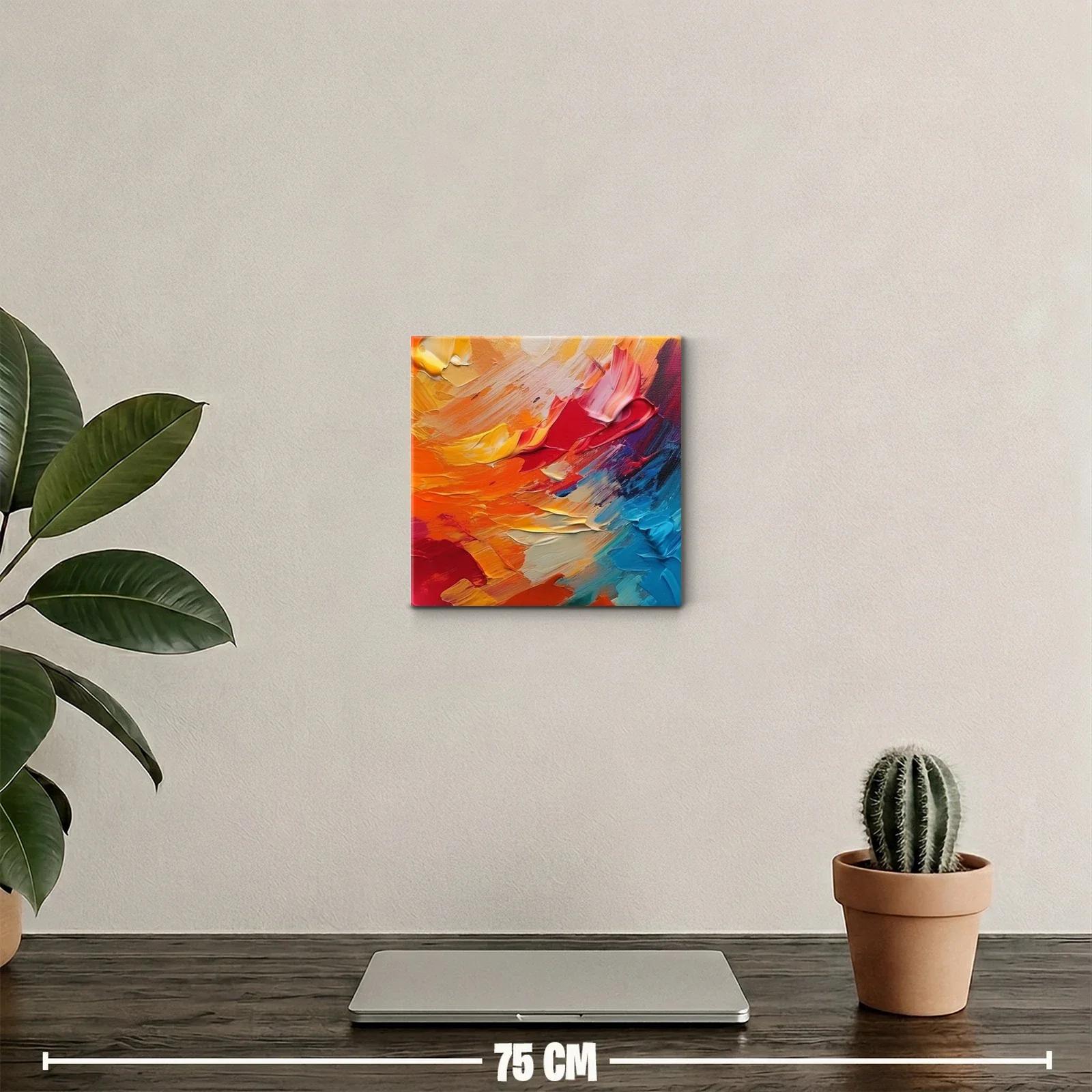 Cuadro abstracto vibrante con tonos cálidos y fríos intensos — miniatura 2