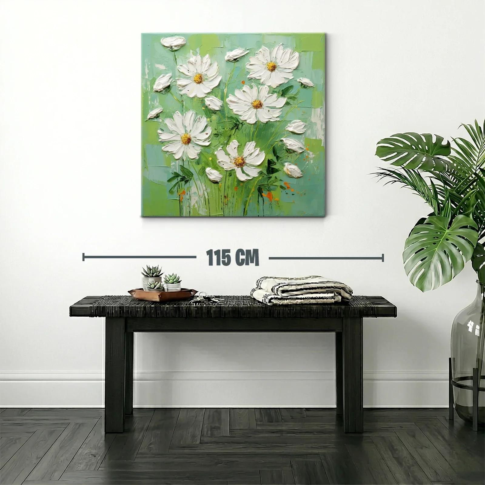 Cuadro flores blancas sobre fondo verde fresco y luminoso — miniatura 2